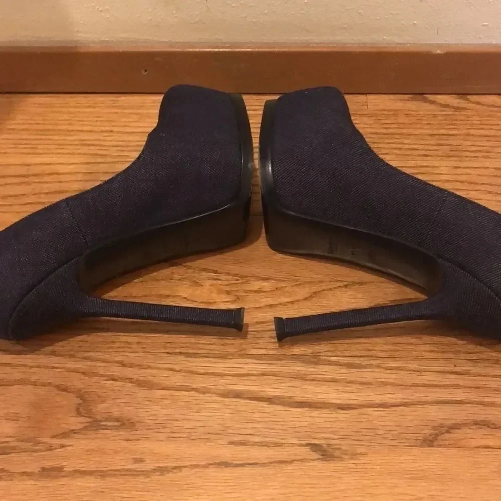 YSL denim dark blue platform heels